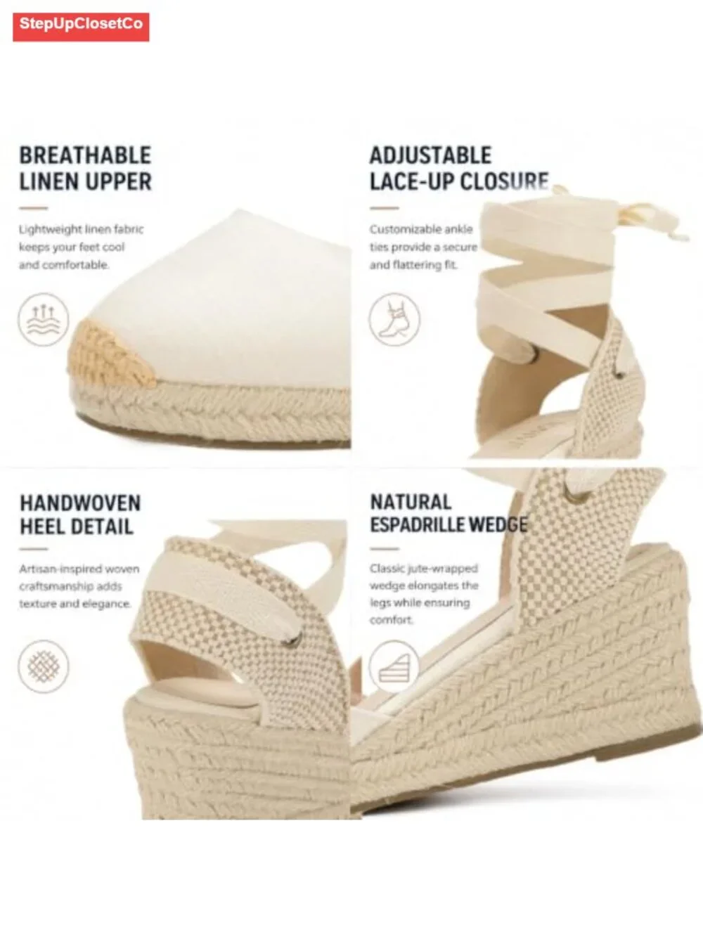 Closed Toe Espadrille Wedge Sandals Lace-Up Shoes